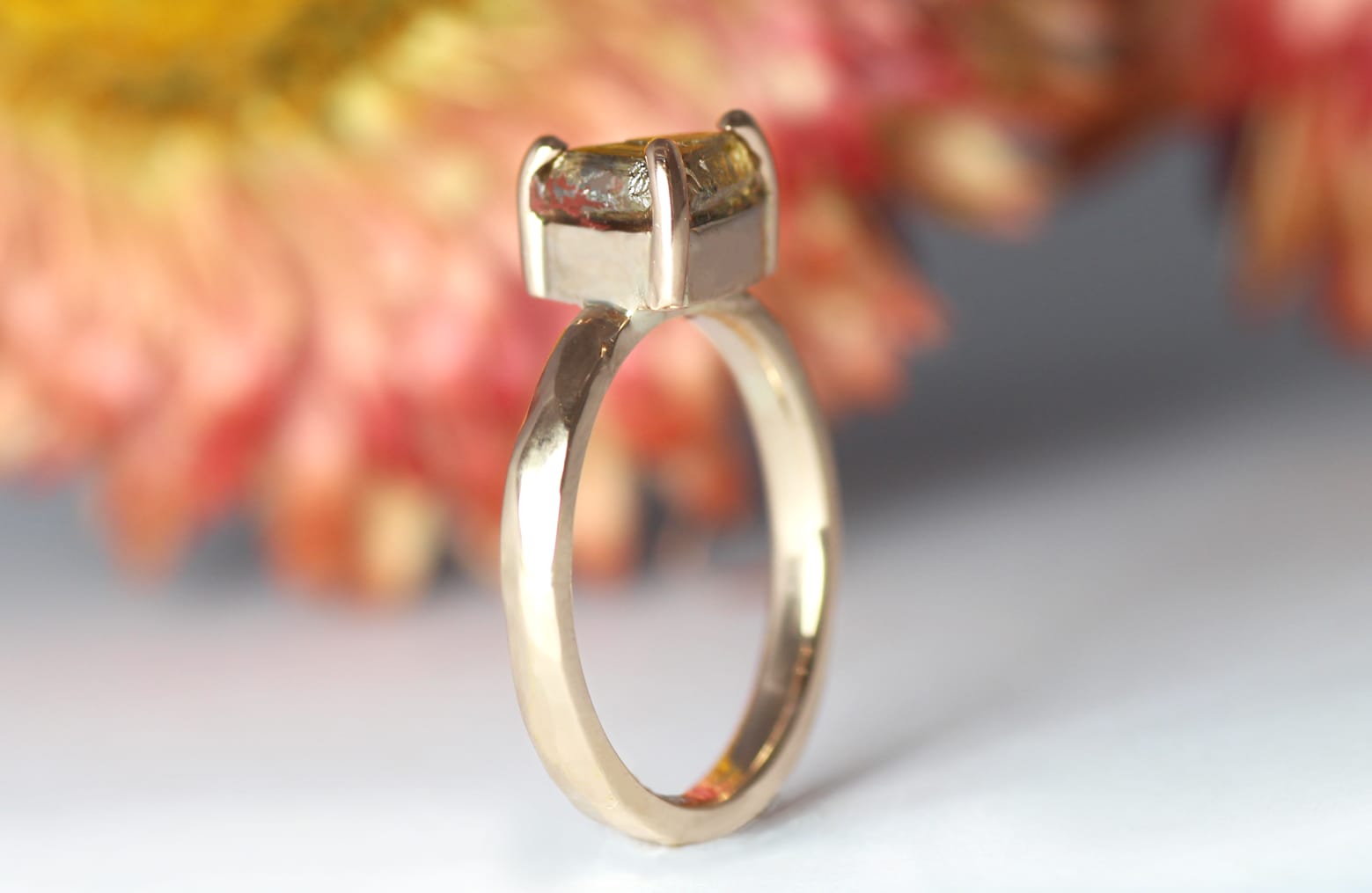 18ct Fairtrade rose gold with rough macle diamond by Zoe Pook Jewellery
