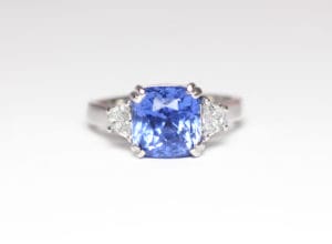 18ct Fairtrade white gold with ceylon sapphire and diamonds by Zoe Pook Jewellery