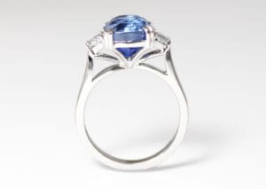 18ct Fairtrade white gold with ceylon sapphire and diamonds by Zoe Pook Jewellery
