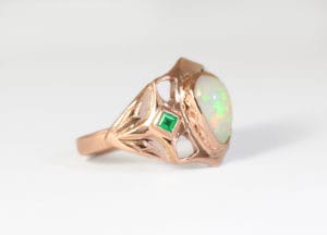 18ct Fairtrade gold opal and emeralds ethiopian design by Zoe Pook Jewellery