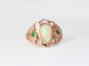 18ct Fairtrade gold opal and emeralds ethiopian design by Zoe Pook Jewellery