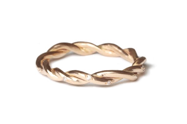 Rose gold twist ring with diamonds