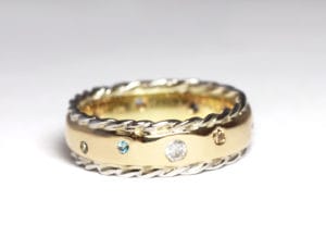 Recycled gold in 2 tone with vintage gems by Zoe Pook Jewellery
