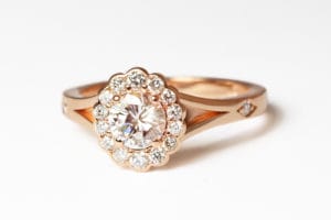 18ct Fairtrade gold ring with vintage diamond and small diamonds