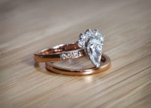 18ct Fairtrade rose and white gold with diamonds wedding set by Zoe Pook Jewellery