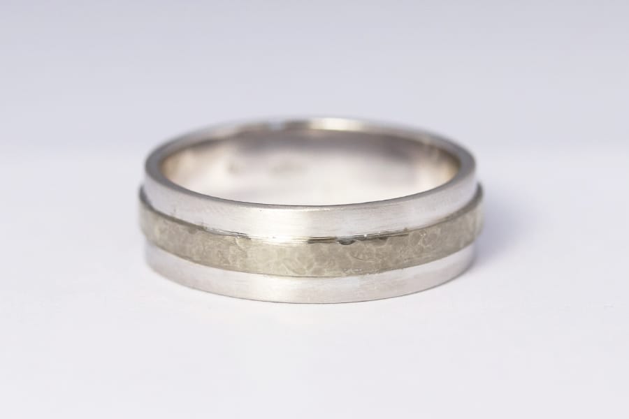 White gold hammered and brushed ring