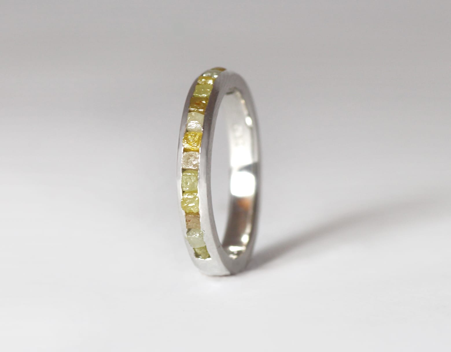 18ct Fairtrade white gold with rough diamonds by Zoe Pook Jewellery