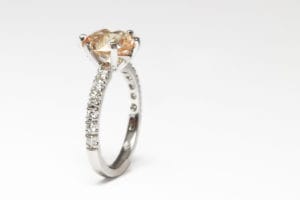 Sapphire in platinum with diamonds