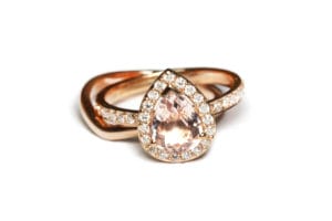 Morganite, 18ct rose gold and moissanites