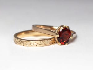 Recycled gold with hand engraving by Zoe Pook Jewellery