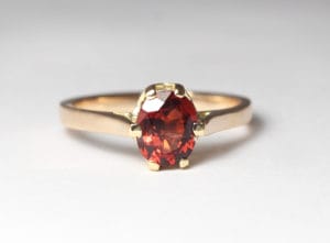 Recycled gold with engraving and ruby by Zoe Pook Jewellery