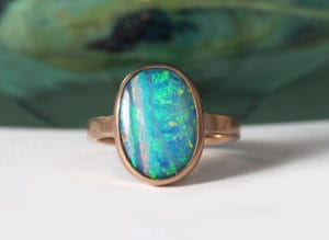 Recycled gold with opal by Zoe Pook Jewellery