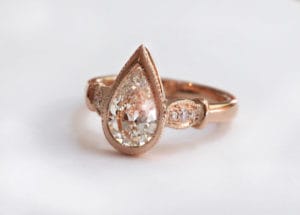 Pear diamond rose gold Zoe Pook Jewellery Fairtrade gold