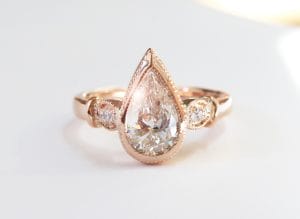 Pear diamond rose gold Zoe Pook Jewellery Fairtrade gold