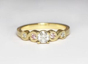 18ct Fairtrade gold with pink and white diamonds by Zoe Pook Jewellery