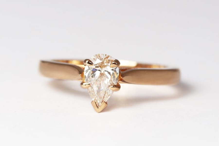 18ct Fairtrade rose gold with pear diamond