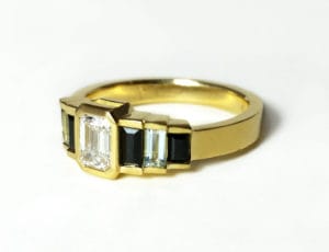 18ct Fairtrade gold with diamonds and sapphires by Zoe Pook Jewellery