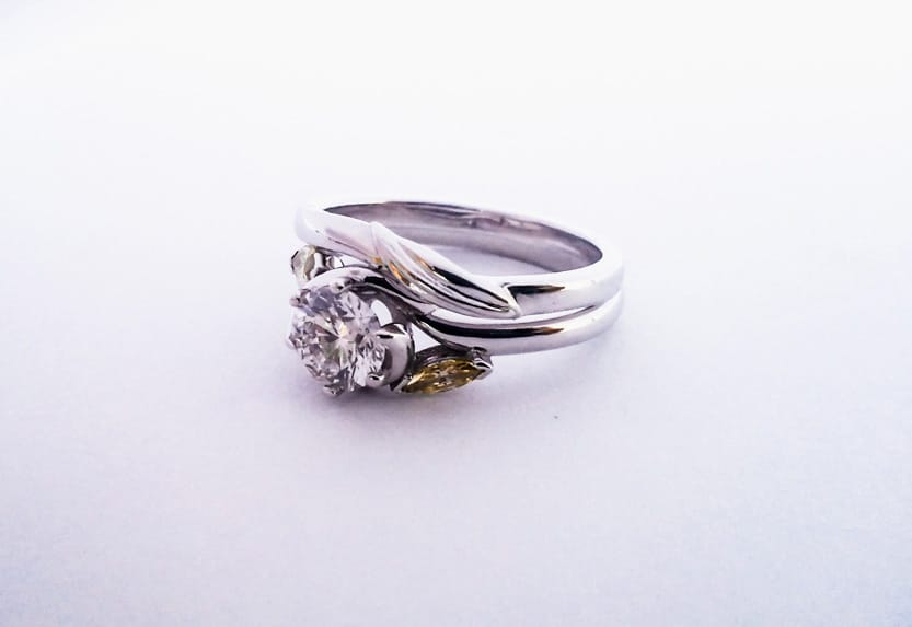 Leaf Wedding Band with Matching Engagement Ring
