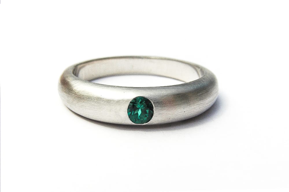 Palladium and Created Emerald Wedding Ring