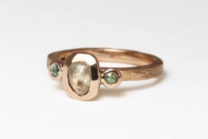 18ct Fairtrade gold with rough diamond and sapphires