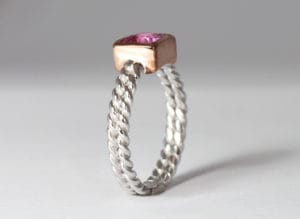 18ct Fairtrade gold with pink sapphire by Zoe Pook