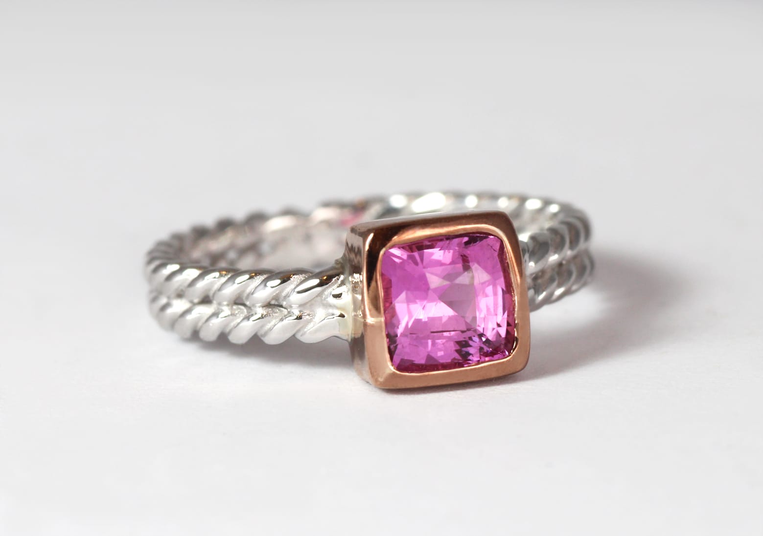 18ct Fairtrade gold with pink sapphire by Zoe Pook Jewellery