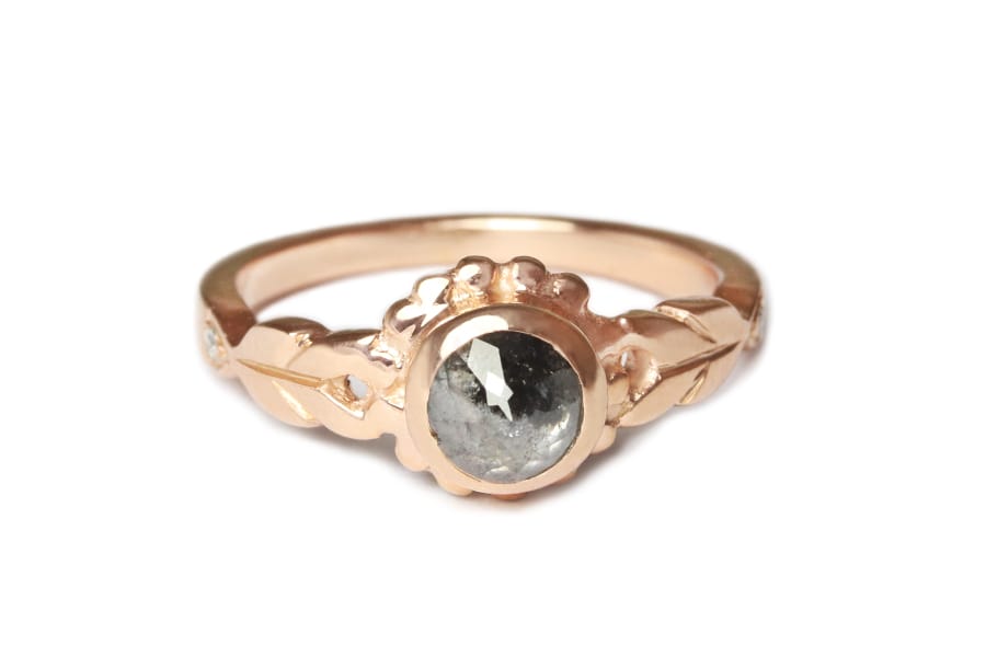 18ct rose gold with salt and pepper diamond