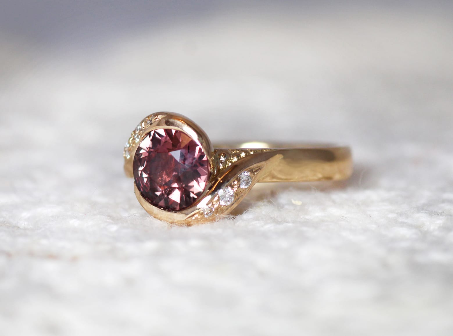 18ct Fairtrade rose gold with sapphire and diamonds
