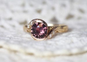 18ct Fairtrade rose gold with sapphire and diamonds