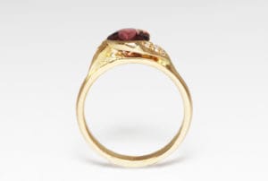 18ct Fairtrade rose gold with sapphire and diamonds