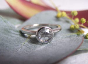 18ct Fairtrade gold with white sapphire