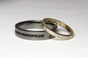 yellow gold diamonds black rhodium spinel