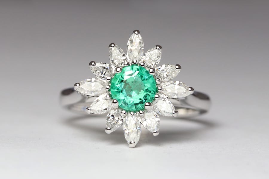 Emerald moisasnite diamond halo ring