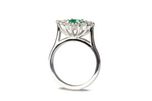 emerald and moissanite white gold ring