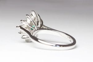 Emerald moissanite diamond halo ring