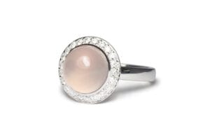 Rose quartz diamonds in 18ct white gold