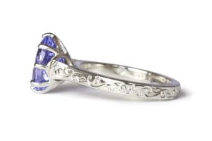 Platinum ring tanzanite and engraving