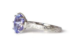 Platinum ring tanzanite and engraving