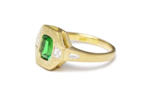 Tsavorite with diamonds in yellow gold