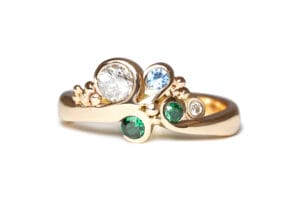 Rose gold emeralds, aqua, diamonds