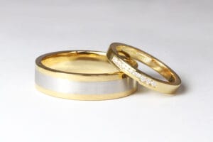 Yellow and white gold matching bands