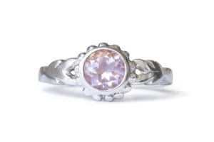 Rose quartz silver laurel ring
