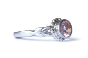 Rose quartz silver laurel ring