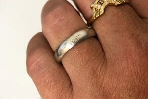 silver feather engraved ring