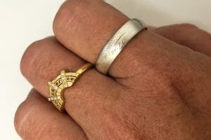 silver feather engraved ring