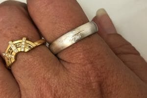 silver feather engraved ring