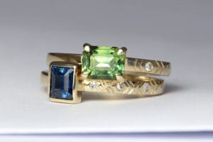 Sapphire stack rings with engraving