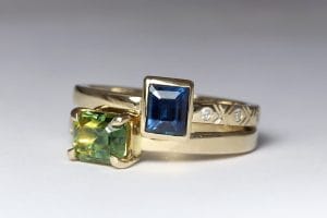 Sapphire stack rings with engraving