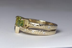 Sapphire stack rings with engraving