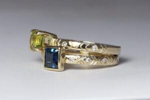 Sapphire stack rings with engraving